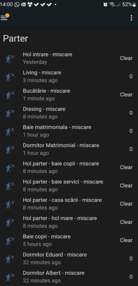 Aplicația: ultima mișcare în fiecare cameră