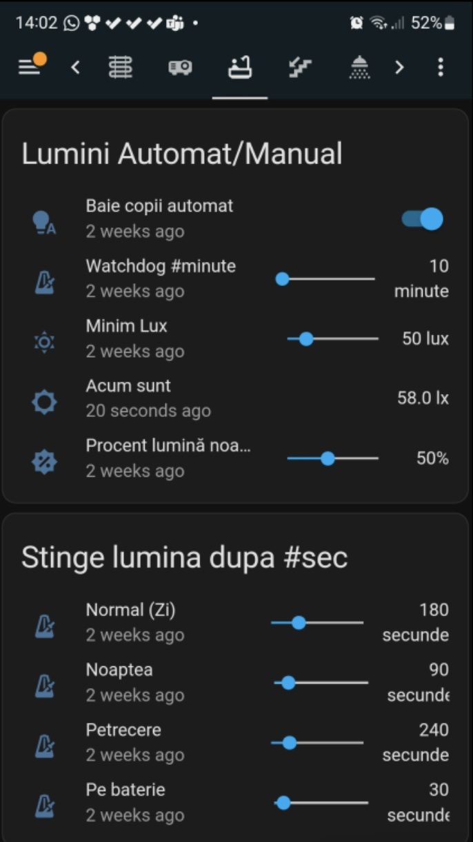 Aplicația: setarea luminilor din baia copiilor