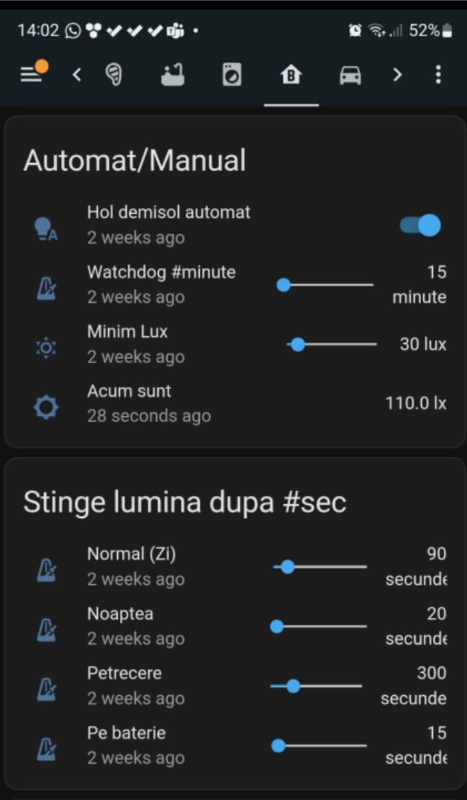 Aplicația: setarea luminilor din hol