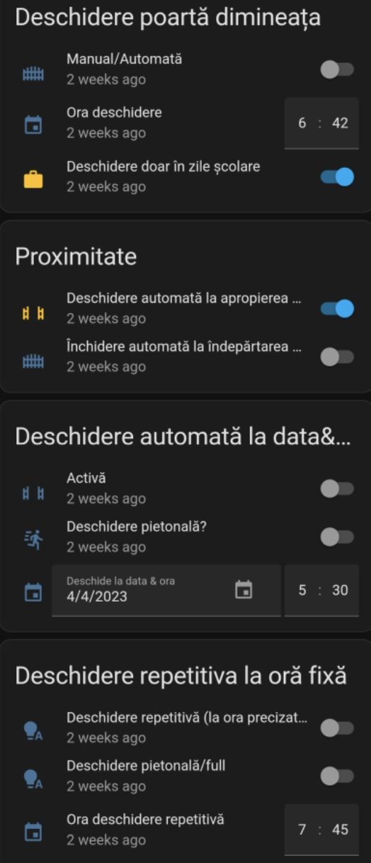Aplicația: setările porților